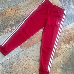 Adidas Kids Red Joggers with White Stripes